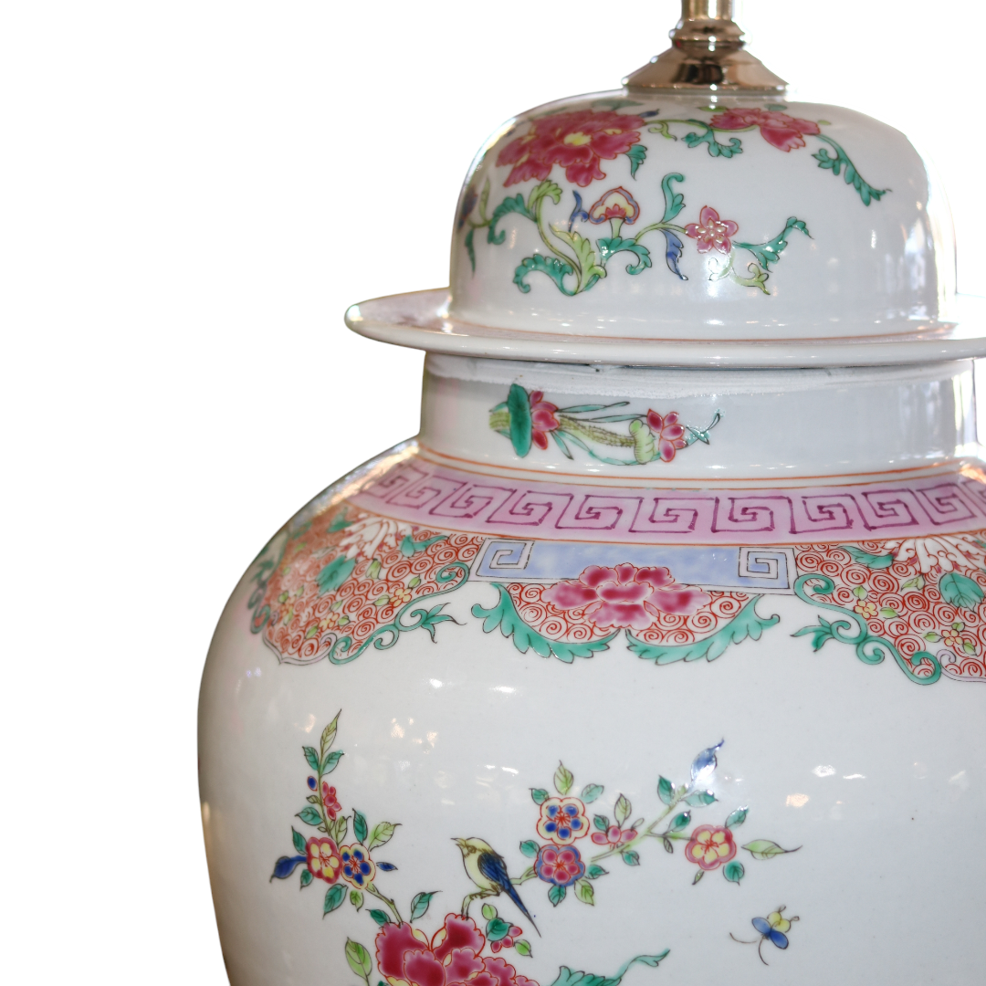 Chinoiserie Floral Multi Colored Table Lamp