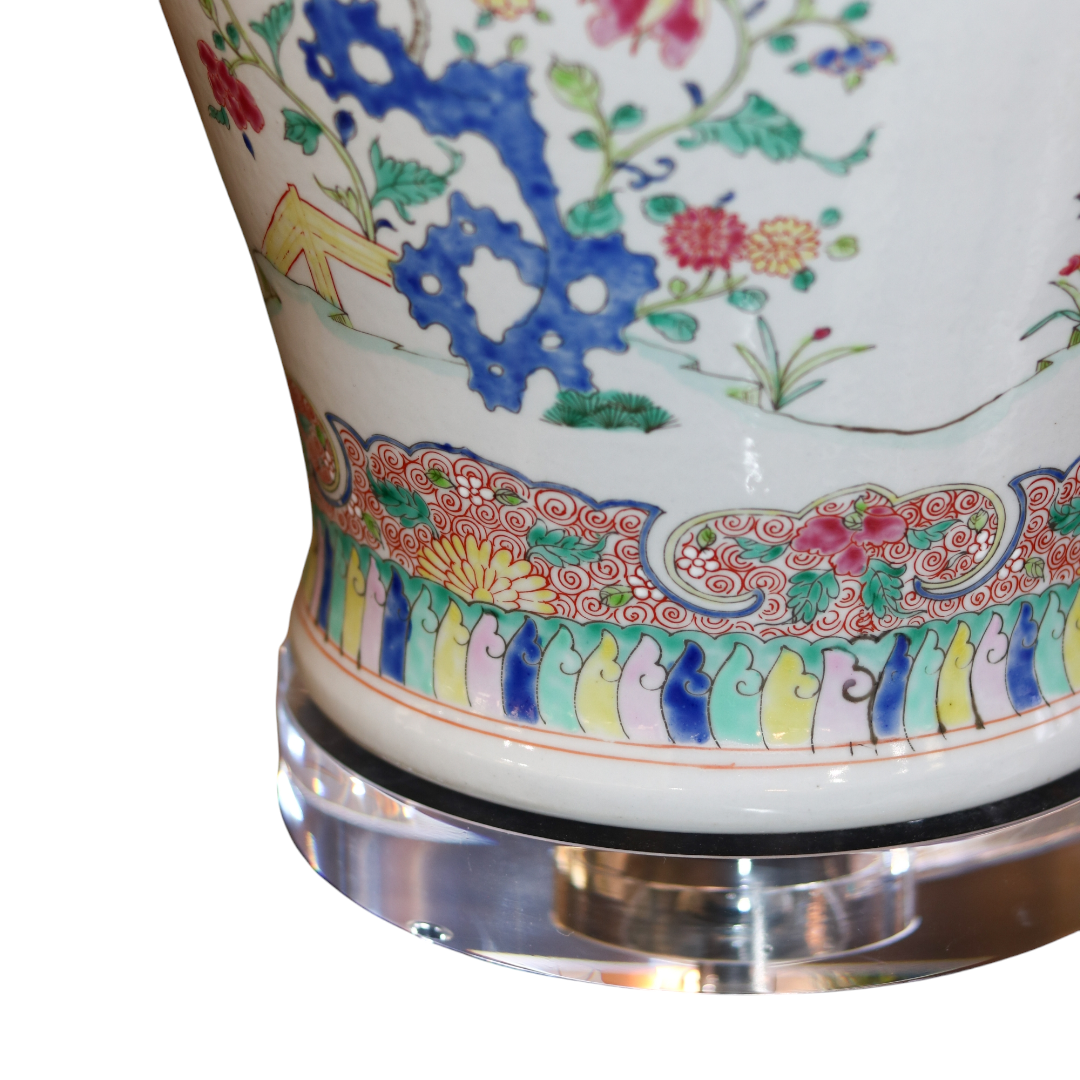 Chinoiserie Floral Multi Colored Table Lamp