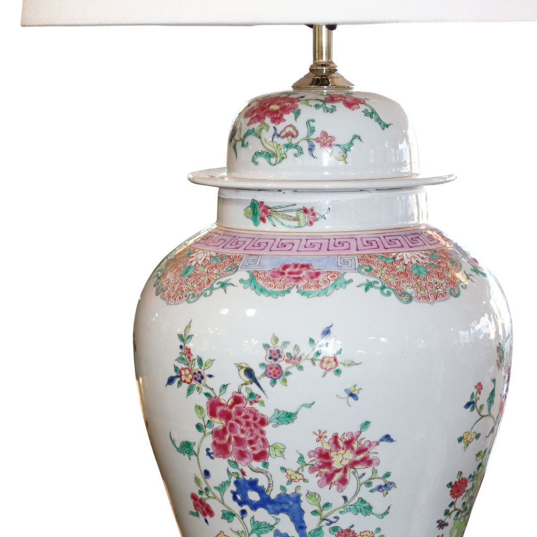 Chinoiserie Floral Multi Colored Table Lamp