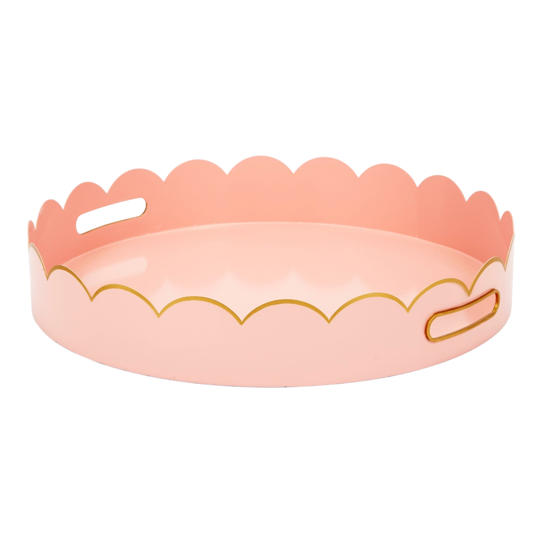 Blush & Gold Scalloped Round Metal Tray