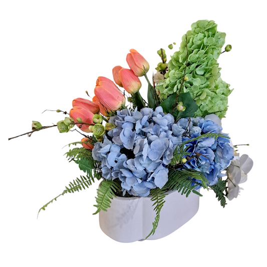 Custom Spring Arrangement in White Planter