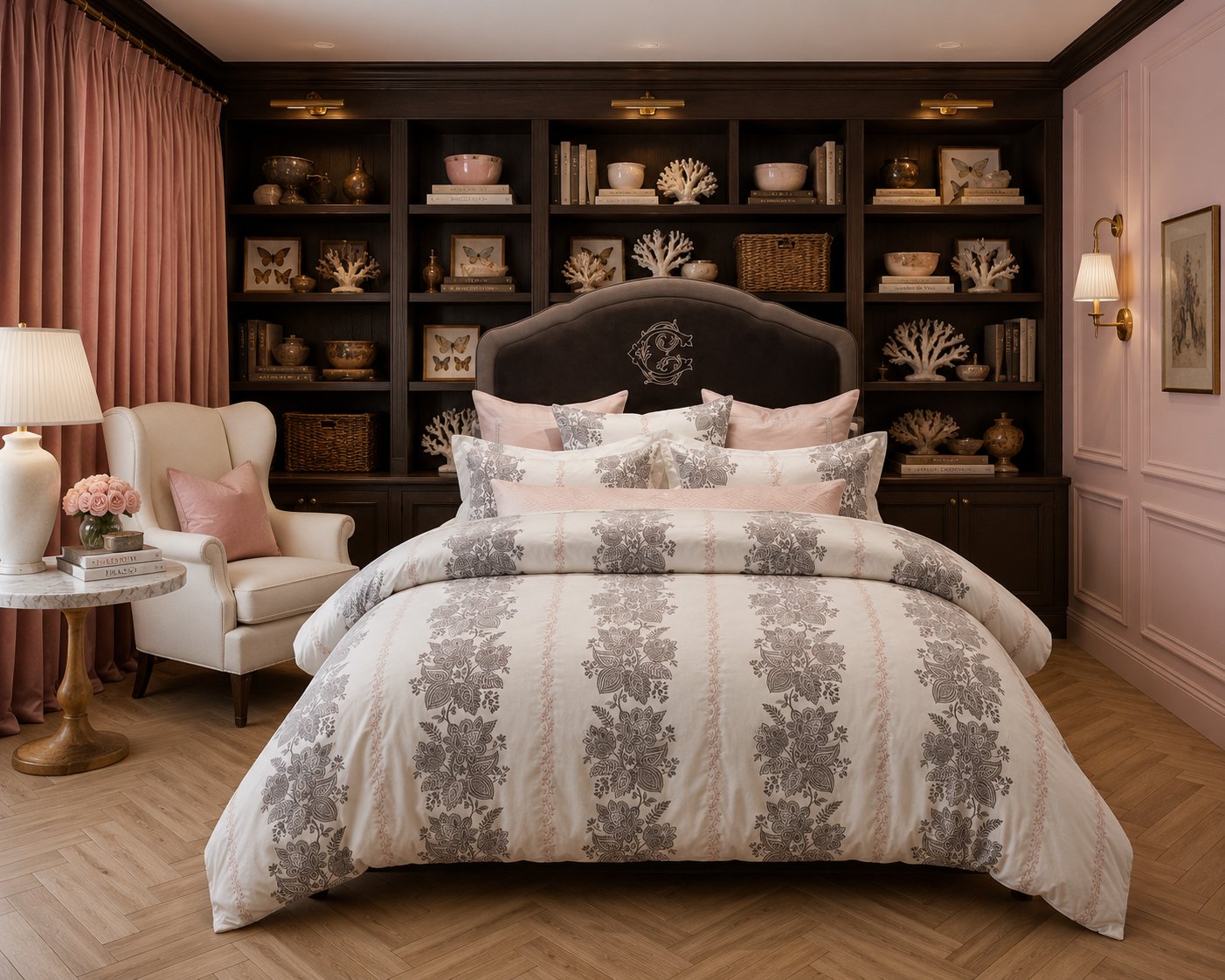 Raj Chocolate & Blush Embroidered Sham - Euro