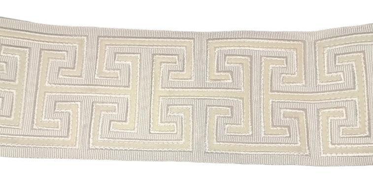 White Greek Key Embroidered Tape