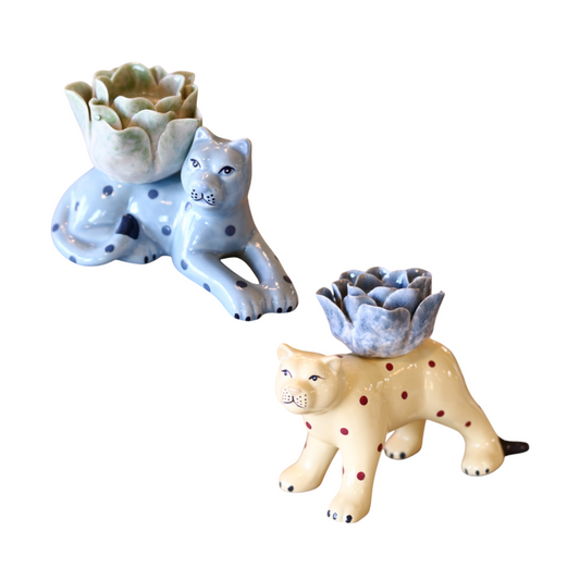 Stoneware Tiger Candlestick