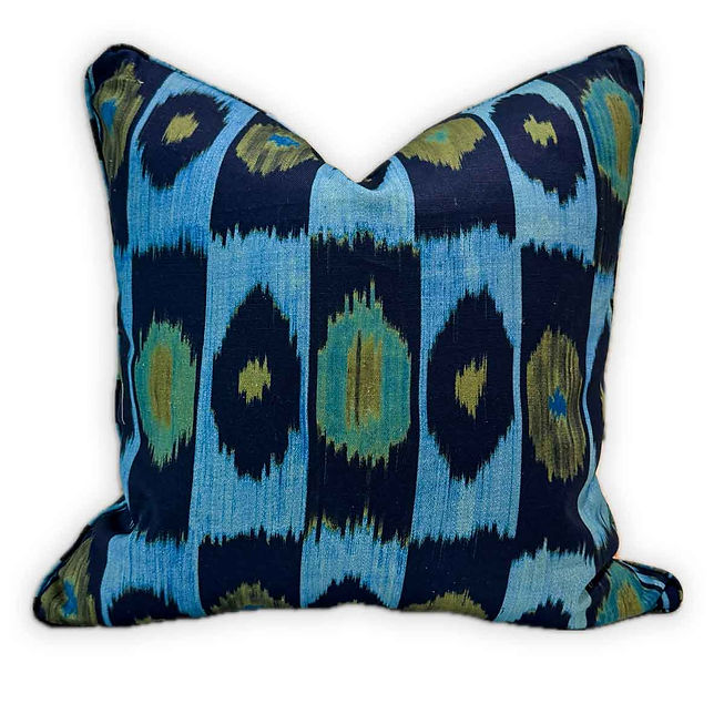 Abstract Ikat Blue & Green Pillow