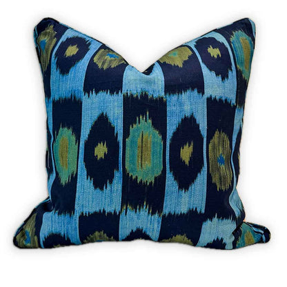 Abstract Ikat Blue & Green Pillow