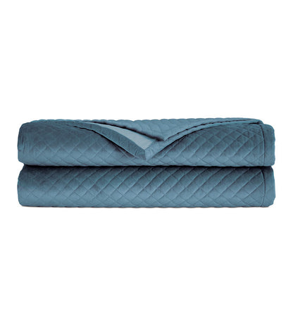 Beatrice Blue Velvet Quilted Coverlet