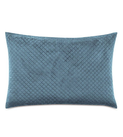 Beatrice Blue Velvet Quilted Sham - Dutch Euro