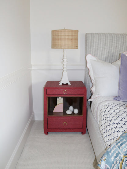 Red Lacquered Grasscloth Side Table