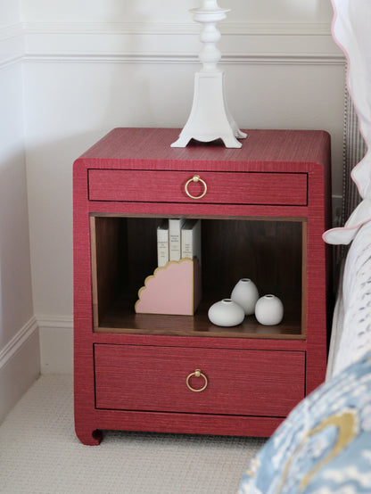 Red Lacquered Grasscloth Side Table