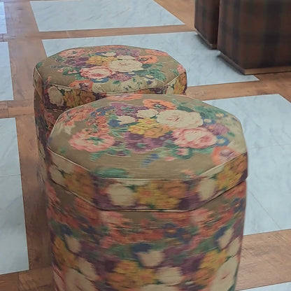 Octagon Storage Ottoman in Floral