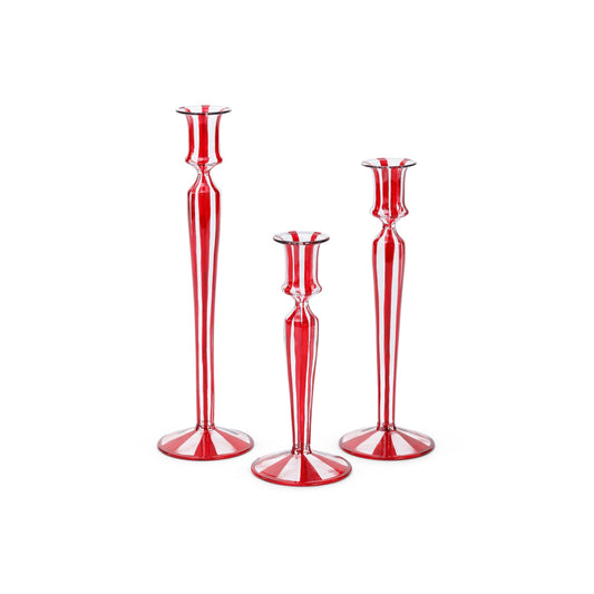 Red Stripes Glass Taper Holder