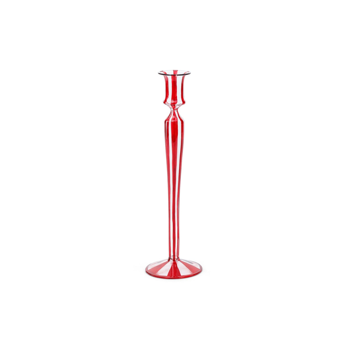 Red Stripes Glass Taper Holder
